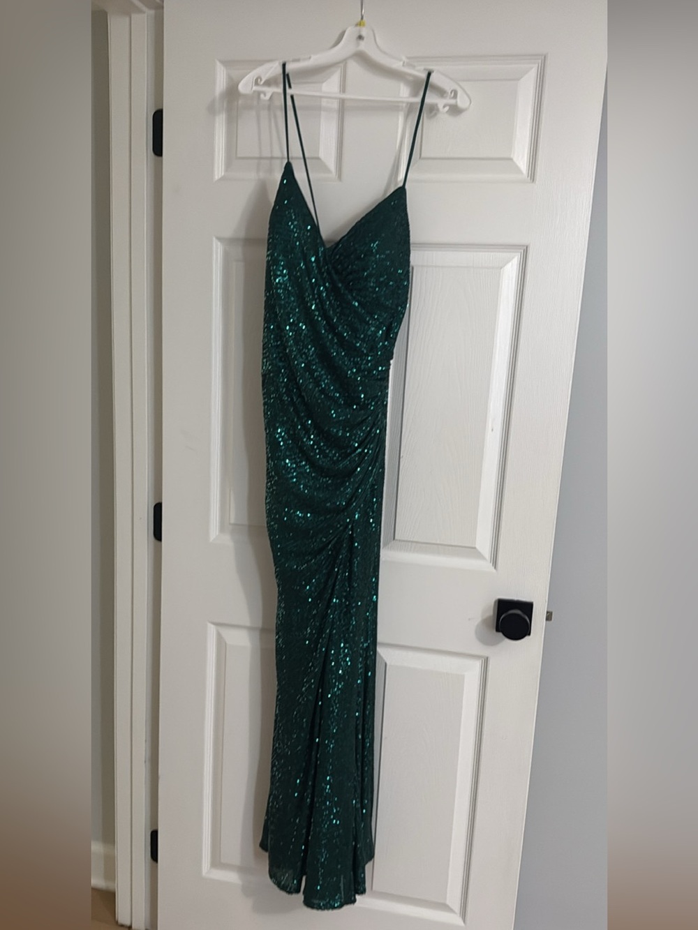 Emerald Green Sequin Draped Slip Gown